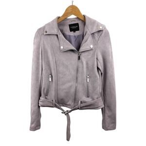 Coolcat Lilac Moto Jacket Biker Womens SMALL Short Faux Suede